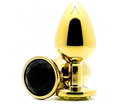 Анальная пробка с кристаллом Gold Butt Plug Large Black