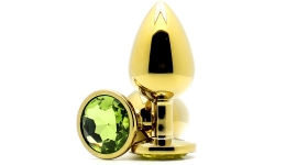 Анальная пробка с кристаллом Gold Butt Plug Large Green
