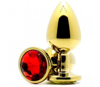 Анальная пробка с кристаллом Gold Butt Plug Large Ruby
