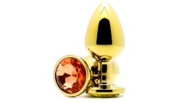 Анальная пробка с кристаллом Gold Butt Plug Large Orange