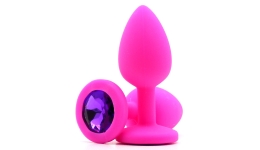 Силиконовая пробка с камнем Small Butt Plug Pink-Purple 7см*2,7см
