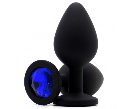 Силиконовая пробка с камнем Medium Butt Plug Black-Blue 8см*3,5см