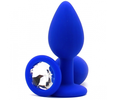 Силиконовая пробка с камнем Small Butt Plug Blue-Clear 7*2,7см