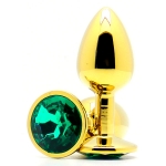 Золотая анальная пробка Butt Plug Gold - Emerald 7см*2,8см