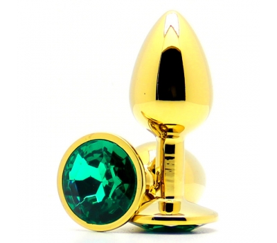 Золотая анальная пробка Butt Plug Gold-Emerald