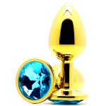 Золотая анальная пробка Butt Plug Gold - Aquamarine 7см*2,8см