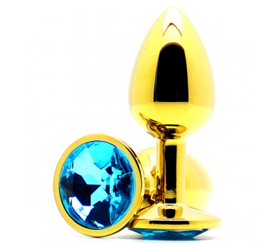 Золотая анальная пробка Butt Plug Gold-Aquamarine