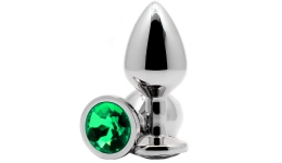 Анальная пробка с кристаллом Butt Plug Medium Silver-Emerald 8см*3,4см