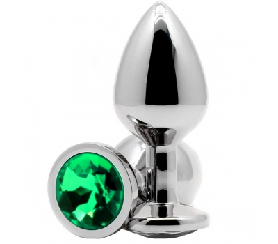 Анальная пробка с кристаллом Butt Plug Medium Silver-Emerald