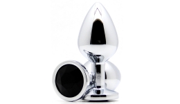 Анальная пробка с кристаллом Butt Plug Medium Silver-Black 8см*3,4см