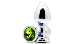 Анальная пробка с кристаллом Butt Plug Medium Silver-Light Green 8см*3,4см