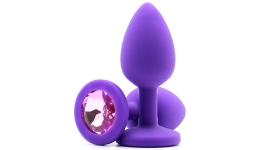 Силиконовая пробка с камнем Small Butt Plug Purple-Pink