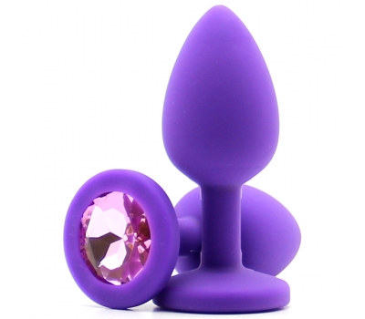 Силиконовая пробка с камнем Small Butt Plug Purple-Pink