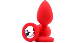Силиконовая пробка с камнем Small Butt Plug Red-Clear 7см*2,7см